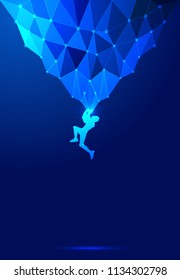 Point line composition rock climbing vector illustration, dark blue abstract background of science and technology