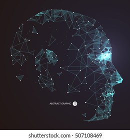 Point, Line connection from the head contour,vector illustration.