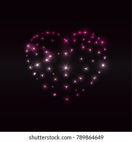 Point, Line connection from the heart contour, vector illustration.