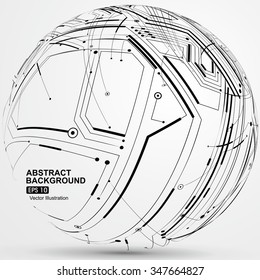 Point and line constructed the sphere wireframe, technological sense abstract illustration.