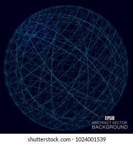 Point and line construction of spherical wire frame and abstract illustration of scientific and technical significance