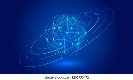 The point line link and digital earth build the earth's orbit represent the global background of future scientific and technological innovation