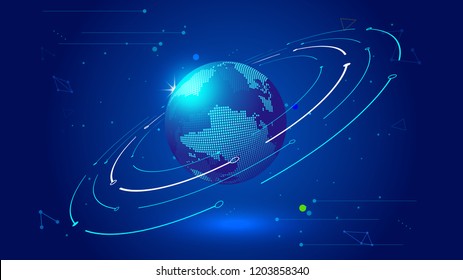 The point line link and digital earth build the earth's orbit represent the global background of future scientific and technological innovation