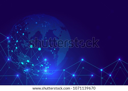 Point line link, digital technology earth composition world big data network technology abstract background.