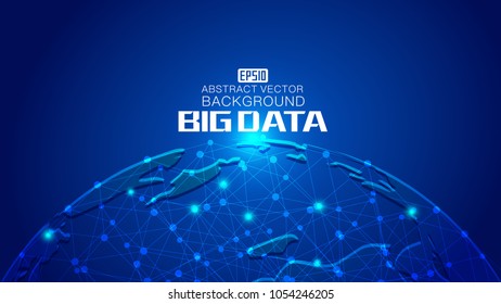 Point line link, earth dawn composition world big data network technology vector background.
