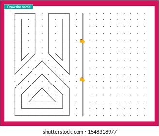 Point and line work. Educational children game, printable worksheet for children. Tracing lines and shapes. Educational game for kids. Combine the points in the figures. vector
