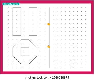 Point and line work. Educational children game, printable worksheet for children. Tracing lines and shapes. Educational game for kids. Combine the points in the figures. vector