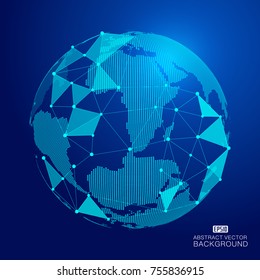 Point Liner Links Glowing Globe Vector abstract background, blue technology background