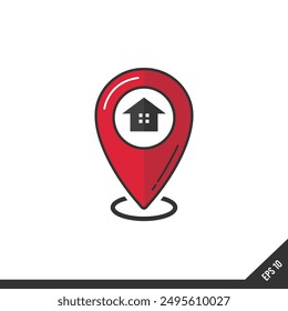 Point location with house symbol vector on white background