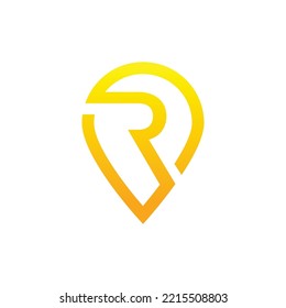 Point logo design with letter R. Letter R with location symbol