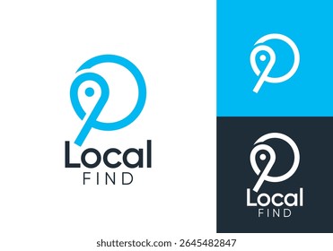 point with magnifying glass logo. simple line art find location vector design concept