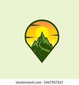 mapas de puntos con ilustraciones de montañas, fresco, simple y elegante