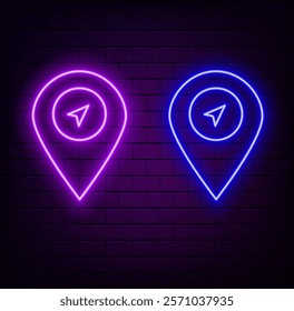 Point. Maps pin in neon light effect. Location. Vector illustration design.