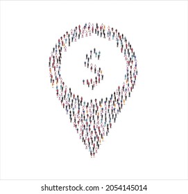 Un símbolo de Point money hecho de un gran grupo de personas.