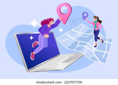 Point on Laptop Screen. We Have Moved Banner. people announce change adress can use for, landing page, template, ui, web, mobile app, poster. vector illustration.