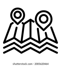 Point on the map icon. Outline point on the map vector icon for web design isolated on white background