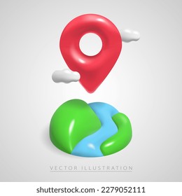 Point on the map in realistic 3d style, isolated on background. Vector illustration.