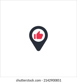 Point on the map with thumb up and down icon. Like pointer icons. Response. Likes and dislikes markers. map point with a thumb up icon. black vector icon. marker location like, thumb raised up, vector