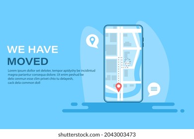 Point on Map. We Have Moved Banner