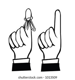 Point one vector hand at something you want to remind your customer of. Point the other at anything, or say 'We're #1'