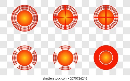 Point pain Pain localization mark Set of abstract symbols of pain Red circles radar icons Symbols for medical design Vector illustration Body painful spot marks Muscle pain, painful headaches or healt