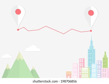 Point path of city to mountain. 