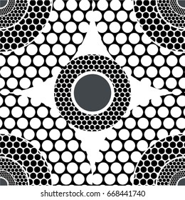 Point in pattern, mosaic, circle, sphere, seamless vector background.