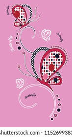 Point patterned colorful butterfly with around shapes and texts. Vector illustration.