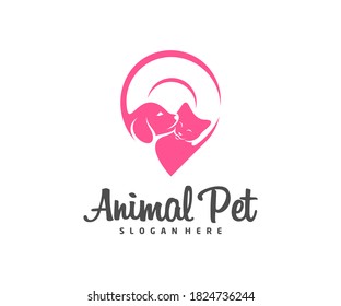 Point Pet Logo dog cat design vector template. Animals Veterinary clinic Logotype concept outline icon.