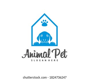 Point Pet Logo dog cat design vector template. Animals Veterinary clinic Logotype concept outline icon.
