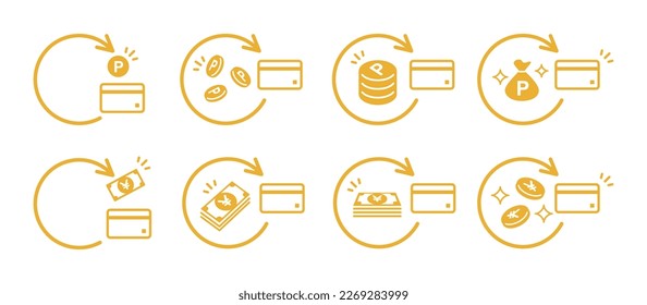 Point reduction and cashback using credit card. Illustration icon material set.