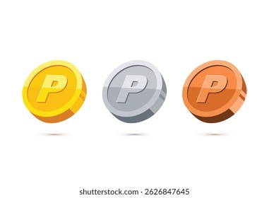 Point Reward Coin Icon Vector. Loyalty programs, apps, or games. Ideal for use in UI design, mobile applications, point systems, and gamification features. Clean, modern vector style with 3D effect.