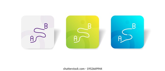 point to point road route track location navigation pixel perfect icon set bundle in line, solid, glyph, 3d gradient style