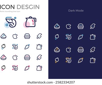 Point round line vector illustration icon pizza apple hamburger coffee pot ice cream shrimp ice cream carrot