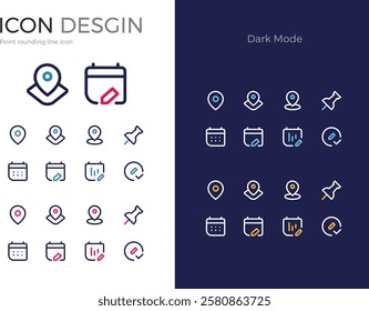 Point rounding line icon location map pin calendar schedule graph business