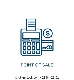 Symbol für Verkaufsstelle. Dünne, lineare Verkaufspunkt Umriss Symbol einzeln auf weißem Hintergrund. Linie Vektor Point of Sale-Zeichen, Symbol für Web und Mobile
