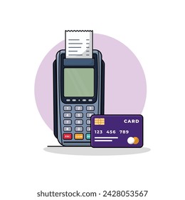 Point of Sale Machine with Receipt and Master Card Vector Illustration