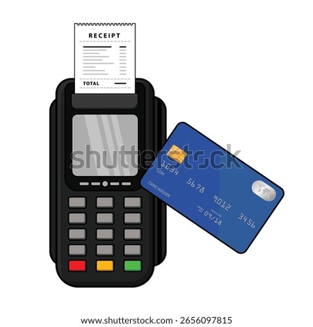 Point of Sale Machine with Receipt and Master Card Vector Illustration