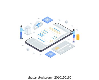 Ilustración Isometric Flat del sistema de punto de venta. Adecuado para aplicaciones móviles, sitio web, banner, diagramas, infografías y otros activos gráficos.