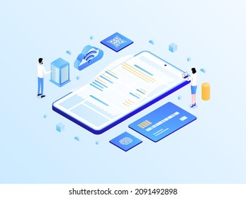 Ilustración de gradiente de luz isométrico del sistema de punto de venta. Adecuado para aplicaciones móviles, sitio web, banner, diagramas, infografías y otros activos gráficos.