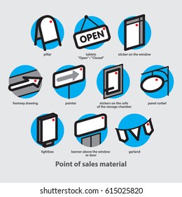 Point of Sales material and Point of Purchase material icons set