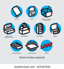 Point of Sales material and Point of Purchase material icons set