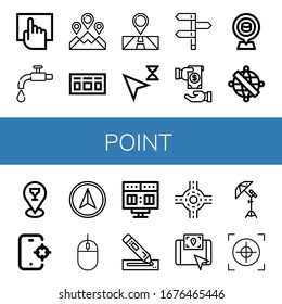 point simple icons set. Contains such icons as Touchscreen, Tap, Location, Scoreboard, Cursor, Directions, Pay, Placeholder, Armillary sphere, can be used for web, mobile and logo