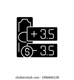 Point spread black glyph icon. Handicap betting. Wagering on event outcome. Winning by specific goals and points number. Silhouette symbol on white space. Vector isolated illustration