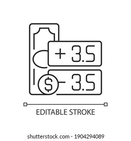 Point spread linear icon. Handicap betting. Winning by specific goals and points number. Thin line customizable illustration. Contour symbol. Vector isolated outline drawing. Editable stroke