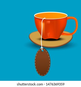 point of view of the coffee cup and labels for text on a blue background