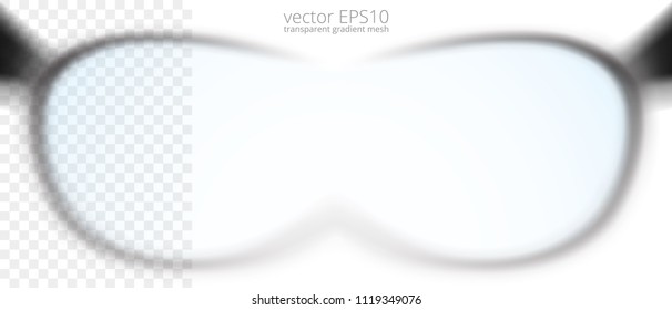 Point view through glasses and blurred frame rim  Realistic vector eyeglasses  Blank template goggles and transparent layer  Elegant POV mockup