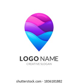 point wave logo, pin and wave, combination logo with 3d colorful style