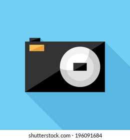 Point-and-shoot camera icon. Flat design style modern vector illustration. Isolated on stylish color background. Flat long shadow icon. Elements in flat design.