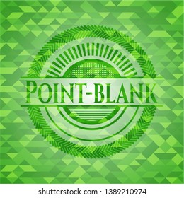 Point-blank green emblem with triangle mosaic background. Vector Illustration. Detailed.